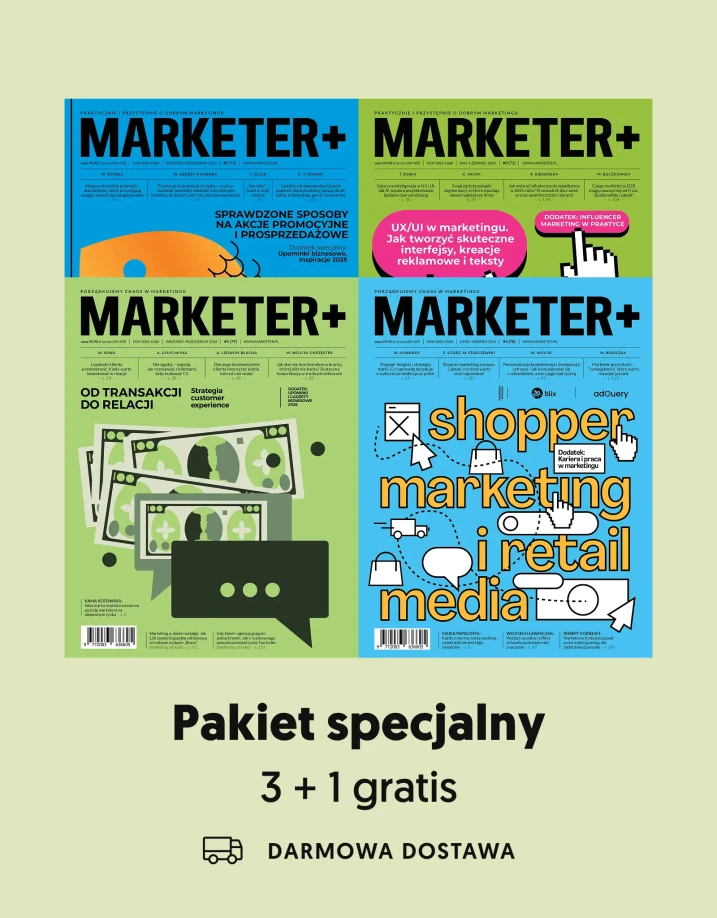 Pakiet specjalny „M+”: Od transakcji do relacji. Strategia customer experience + UX/UI w marketingu + Sprawdzone sposoby na akcje promocyjne i prosprzedażowe + Shopper marketing i retail media